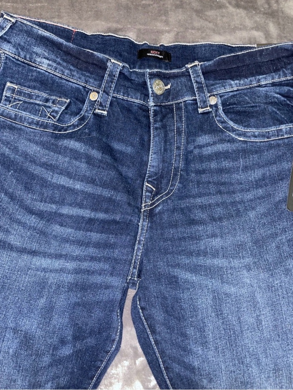 NWT TRUE RELIGION Men Ricky Relaxed Straight Fit Jeans Size 34x 34 Dark Wash 1